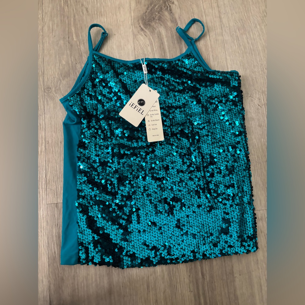 Teal Sequin Cami Tank Top